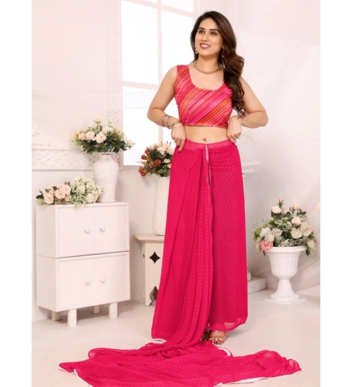 Generic Women's Small Lace Georgette Embellished Ready-to-Wear Saree With Unstitched Blouse 5.5 Mtr (Dark Pink)