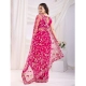 Generic Women's Soft Net Thread Embroidery Saree With Unstitched Blouse 5.5Mtr (Dark Pink)