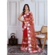 Generic Women's Soft Net Thread Embroidery Saree With Unstitched Blouse 5.5Mtr (Maroon)