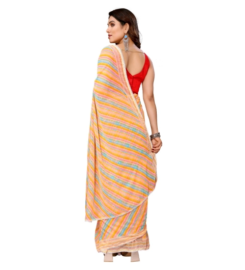 Generic Women's Small Lace Georgette Striped Ready-to-Wear Saree With Unstitched Blouse 5.5 Mtr (Yellow)