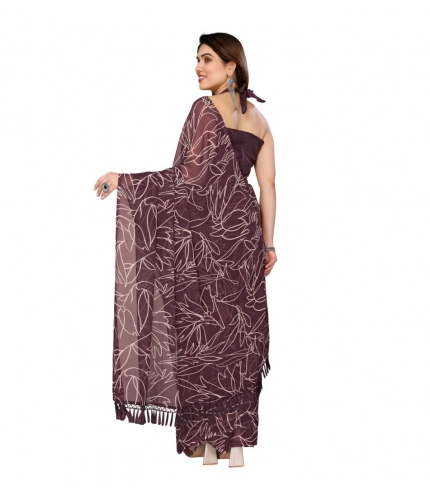 Generic Women's Zalar Lace Georgette Printed Ready-to-Wear Saree With Unstitched Blouse 5.5 Mtr (Wine)