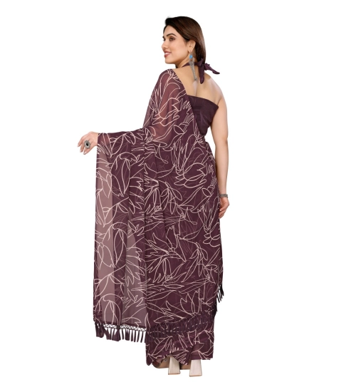 Generic Women's Zalar Lace Georgette Printed Ready-to-Wear Saree With Unstitched Blouse 5.5 Mtr (Wine)