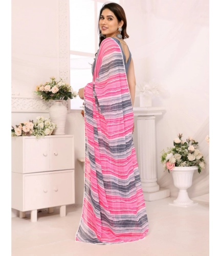 Generic Women's Small Lace Georgette Striped Ready-to-Wear Saree With Unstitched Blouse 5.5 Mtr (Grey)
