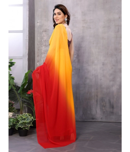 Generic Women's Small Lace Georgette Solid Ready-to-Wear Saree With Unstitched Blouse 5.5 Mtr (Red-Orange)