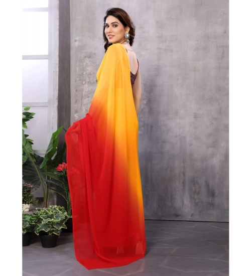 Generic Women's Small Lace Georgette Solid Ready-to-Wear Saree With Unstitched Blouse 5.5 Mtr (Red-Orange)