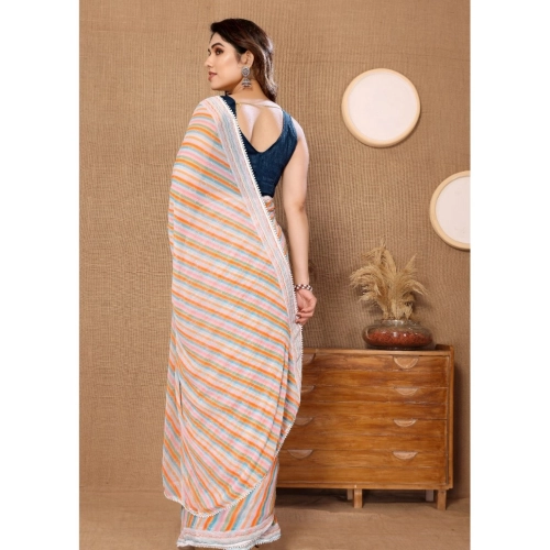 Women's Small Lace Georgette Striped Ready-to-Wear Saree With Unstitched Blouse 5.5 Mtr (Orange) Women's Small Lace Georgette Striped Ready-to-Wear Saree With Unstitched Blouse 5.5 Mtr (Orange)