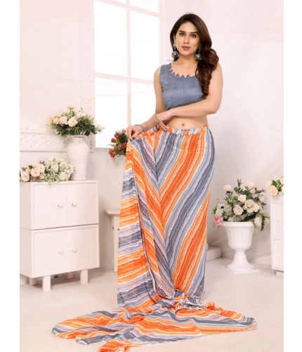Generic Women's Small Lace Georgette Striped Ready-to-Wear Saree With Unstitched Blouse 5.5 Mtr (Grey)