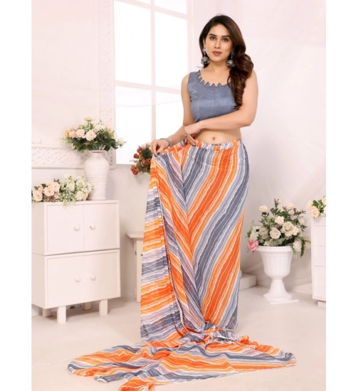 Generic Women's Small Lace Georgette Striped Ready-to-Wear Saree With Unstitched Blouse 5.5 Mtr (Grey)