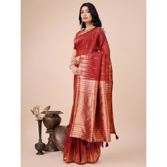 Generic Women's Linen Cotton Wevon Jacquard Saree With Unstitched Blouse 5.5Mtr (Red) Generic Women's Linen Cotton Wevon Jacquard Saree With Unstitched Blouse 5.5Mtr (Red)