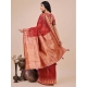 Generic Women's Linen Cotton Wevon Jacquard Saree With Unstitched Blouse 5.5Mtr (Red)