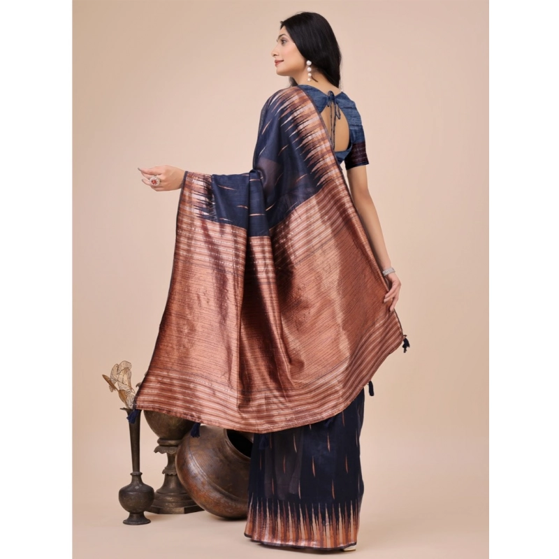 Women's Linen Cotton Wevon Jacquard Saree With Unstitched Blouse 5.5Mtr (Navy Blue) Women's Linen Cotton Wevon Jacquard Saree With Unstitched Blouse 5.5Mtr (Navy Blue)