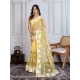 Generic Women's Soft Net Thread Embroidery Saree With Unstitched Blouse 5.5Mtr (Yellow)