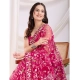 Generic Women's Soft Net Thread Embroidery Saree With Unstitched Blouse 5.5Mtr (Dark Pink)