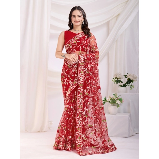 Generic Women's Soft Net Thread Embroidery Saree With Unstitched Blouse 5.5Mtr (Maroon) Generic Women's Soft Net Thread Embroidery Saree With Unstitched Blouse 5.5Mtr (Maroon)