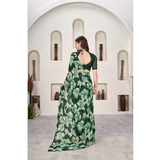 Generic Women's Polyster Printed Saree With Unstitched Blouse 5.5Mtr (Green)
