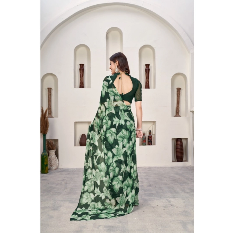 Women's Polyster Printed Saree With Unstitched Blouse 5.5Mtr (Green)
