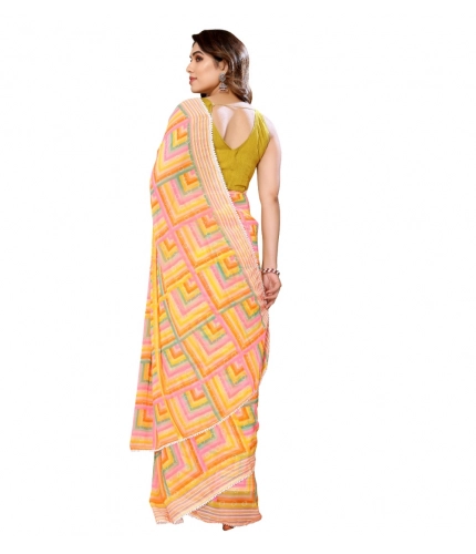 Generic Women's Small Lace Georgette Printed Ready-to-Wear Saree With Unstitched Blouse 5.5 Mtr (Yellow)