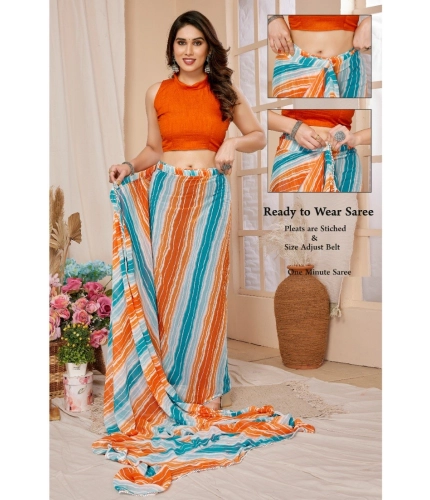 Generic Women's Small Lace Georgette Striped Ready-to-Wear Saree With Unstitched Blouse 5.5 Mtr (Multicolor)