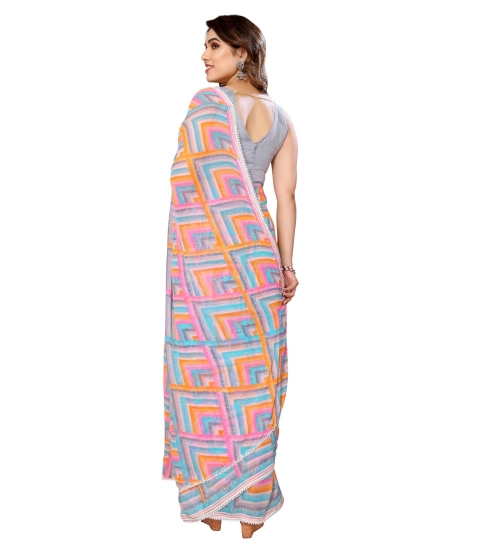 Generic Women's Small Lace Georgette Printed Ready-to-Wear Saree With Unstitched Blouse 5.5 Mtr (Grey)