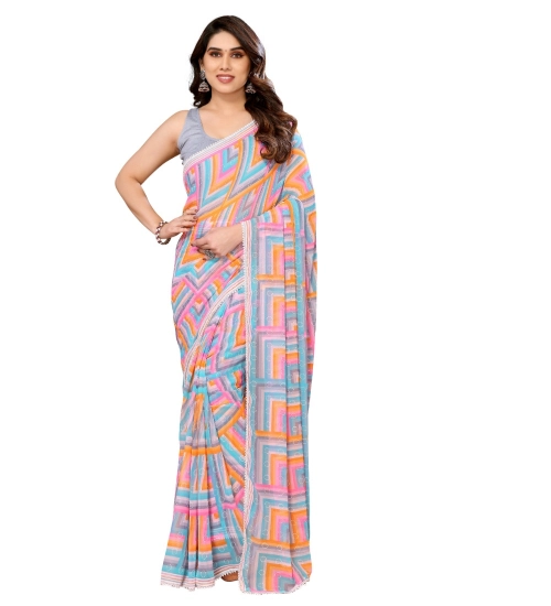 Generic Women's Small Lace Georgette Printed Ready-to-Wear Saree With Unstitched Blouse 5.5 Mtr (Grey)