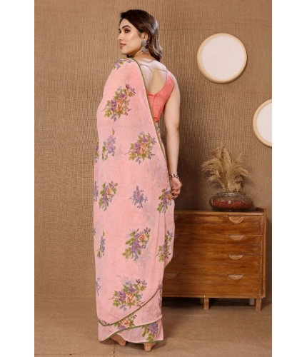 Generic Women's Small Lace Georgette Printed Ready-to-Wear Saree With Unstitched Blouse 5.5 Mtr (Peach) Generic Women's Small Lace Georgette Printed Ready-to-Wear Saree With Unstitched Blouse 5.5 Mtr (Peach)
