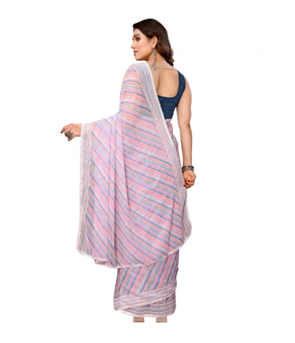 Generic Women's Small Lace Georgette Striped Ready-to-Wear Saree With Unstitched Blouse 5.5 Mtr (Purple)
