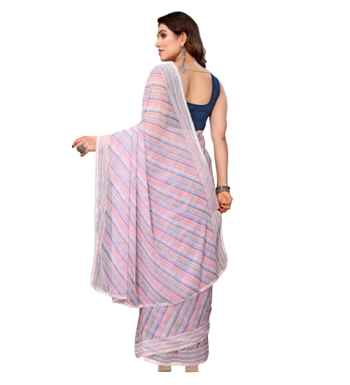 Generic Women's Small Lace Georgette Striped Ready-to-Wear Saree With Unstitched Blouse 5.5 Mtr (Purple)