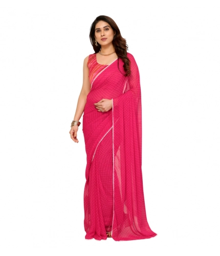 Generic Women's Small Lace Georgette Embellished Ready-to-Wear Saree With Unstitched Blouse 5.5 Mtr (Dark Pink)