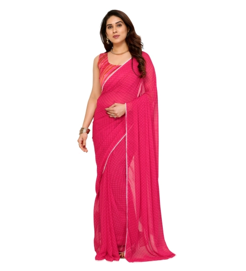 Generic Women's Small Lace Georgette Embellished Ready-to-Wear Saree With Unstitched Blouse 5.5 Mtr (Dark Pink)