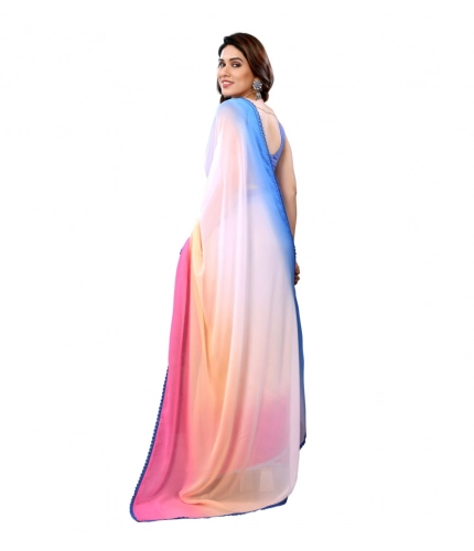 Generic Women's Small Lace Georgette Solid Ready-to-Wear Saree With Unstitched Blouse 5.5 Mtr (Multicolor)