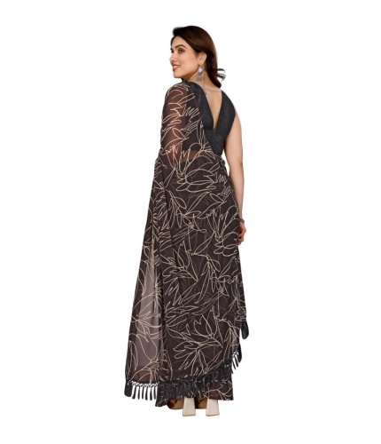 Generic Women's Zalar Lace Georgette Printed Ready-to-Wear Saree With Unstitched Blouse 5.5 Mtr (Brown)