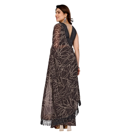 Generic Women's Zalar Lace Georgette Printed Ready-to-Wear Saree With Unstitched Blouse 5.5 Mtr (Brown)