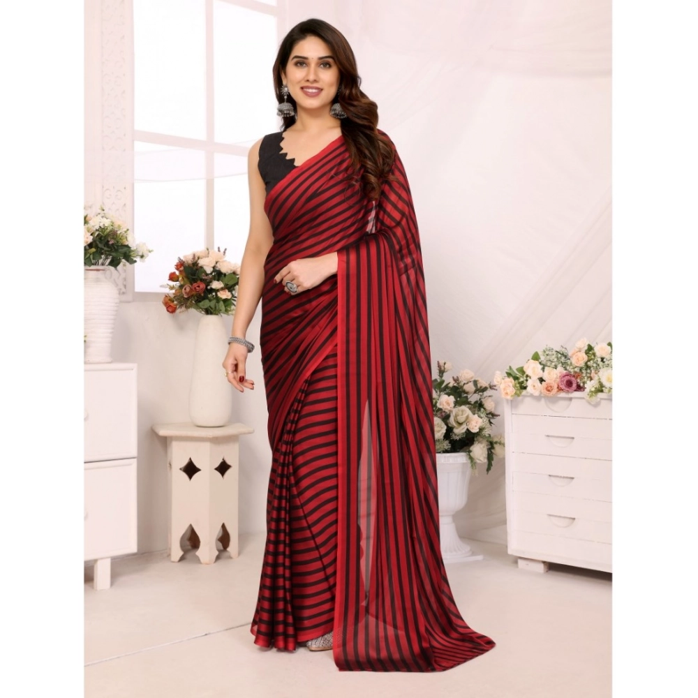 Generic Women's Black Berry Striped Ready-to-Wear Saree With Unstitched Blouse 5.5 Mtr (Red-Black) Generic Women's Black Berry Striped Ready-to-Wear Saree With Unstitched Blouse 5.5 Mtr (Red-Black)