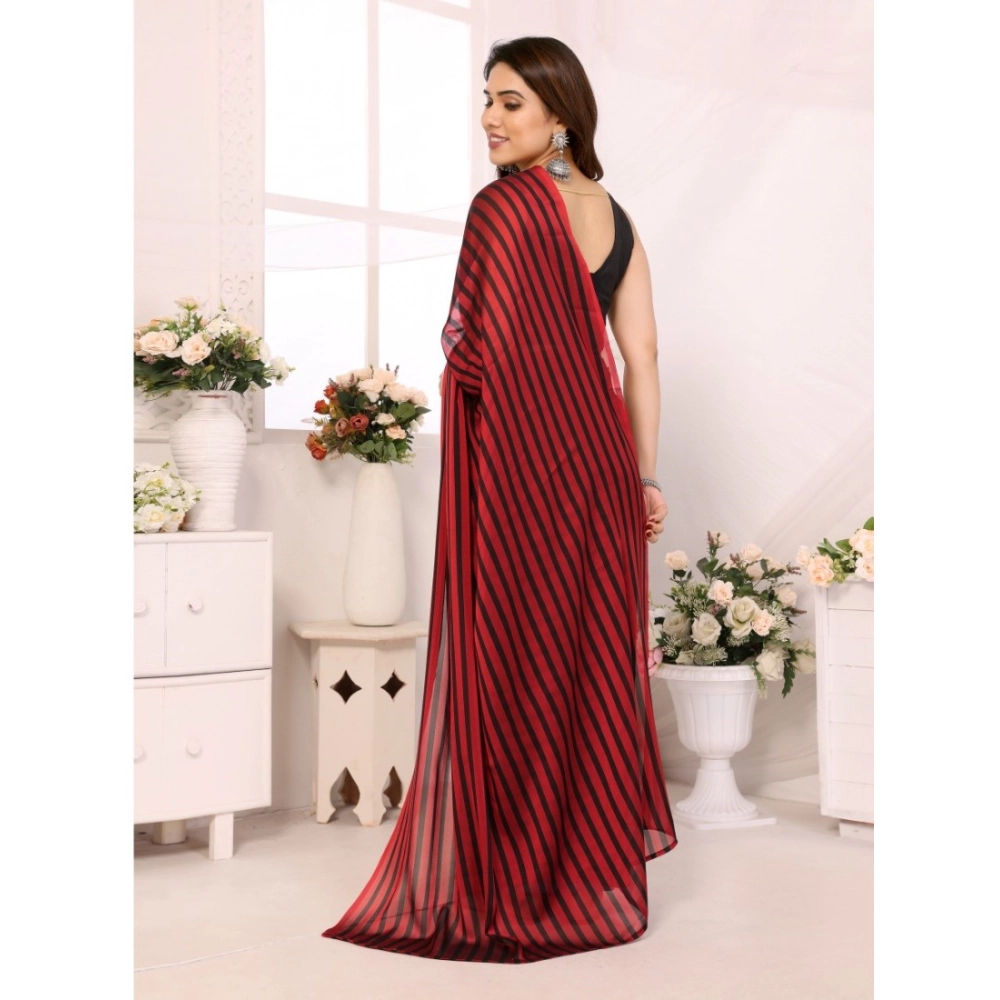 Generic Women's Black Berry Striped Ready-to-Wear Saree With Unstitched Blouse 5.5 Mtr (Red-Black) Generic Women's Black Berry Striped Ready-to-Wear Saree With Unstitched Blouse 5.5 Mtr (Red-Black)