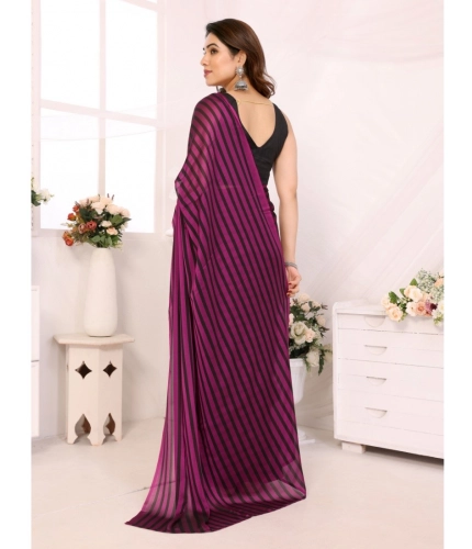 Generic Women's  Black Berry Striped Ready-to-Wear Saree With Unstitched Blouse 5.5 Mtr (Purple-Black)