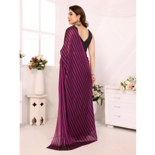 Women's Black Berry Striped Ready-to-Wear Saree With Unstitched Blouse 5.5 Mtr (Purple-Black) Women's Black Berry Striped Ready-to-Wear Saree With Unstitched Blouse 5.5 Mtr (Purple-Black)