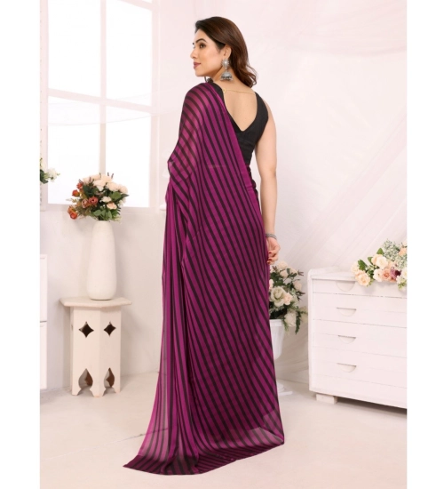 Generic Women's  Black Berry Striped Ready-to-Wear Saree With Unstitched Blouse 5.5 Mtr (Purple-Black)
