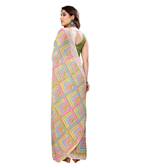 Generic Women's Small Lace Georgette Printed Ready-to-Wear Saree With Unstitched Blouse 5.5 Mtr (Green)