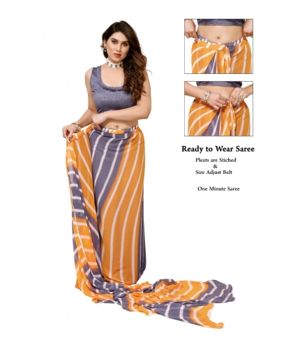 Generic Women's Small Lace Georgette Striped Ready-to-Wear Saree With Unstitched Blouse 5.5 Mtr (Orange-Grey)