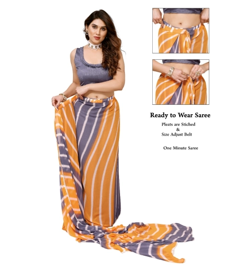 Generic Women's Small Lace Georgette Striped Ready-to-Wear Saree With Unstitched Blouse 5.5 Mtr (Orange-Grey)