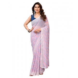 Generic Women's Small Lace Georgette Striped Ready-to-Wear Saree With Unstitched Blouse 5.5 Mtr (Purple)