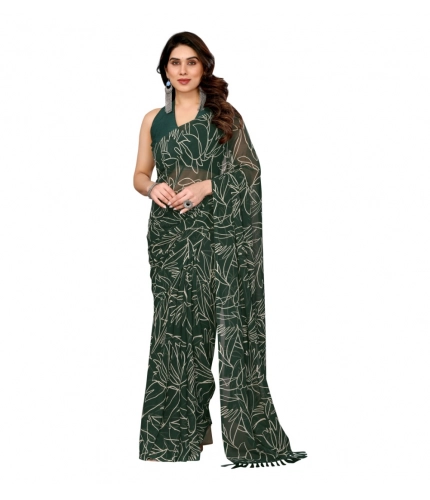 Generic Women's Zalar Lace Georgette Printed Ready-to-Wear Saree With Unstitched Blouse 5.5 Mtr (Green)