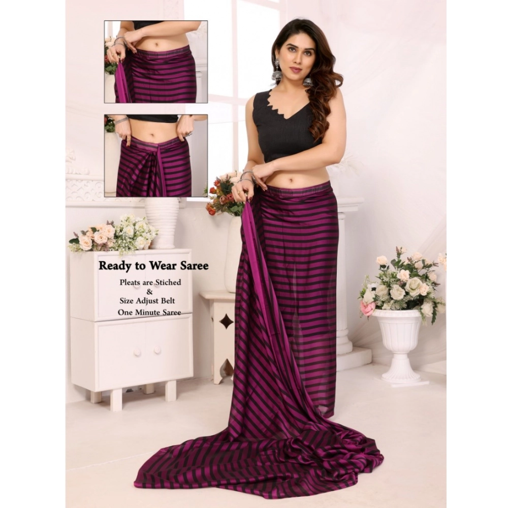Generic Women's Black Berry Striped Ready-to-Wear Saree With Unstitched Blouse 5.5 Mtr (Purple-Black) Generic Women's Black Berry Striped Ready-to-Wear Saree With Unstitched Blouse 5.5 Mtr (Purple-Black)