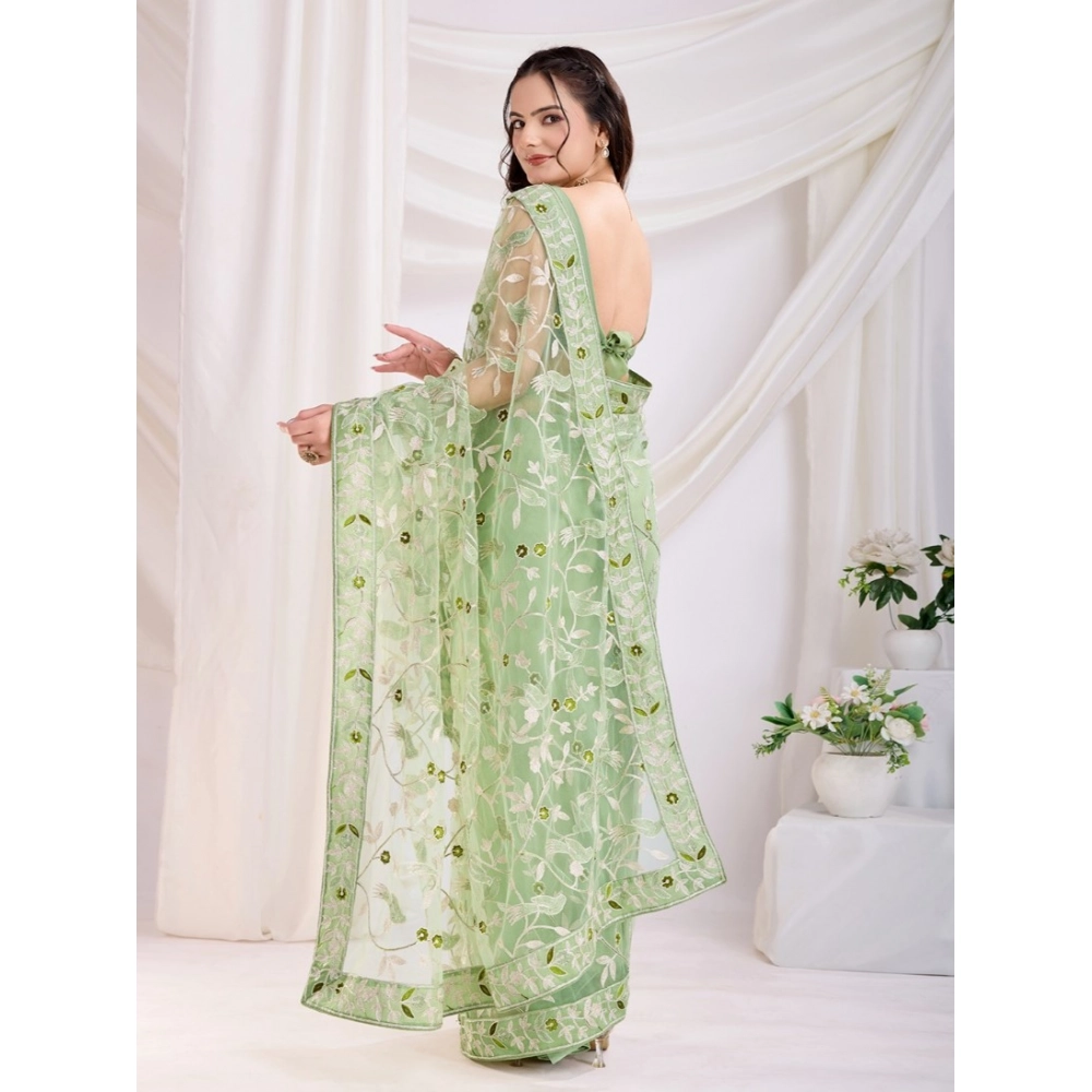 Generic Women's Soft Net Thread Embroidery Saree With Unstitched Blouse 5.5Mtr (Pista) Generic Women's Soft Net Thread Embroidery Saree With Unstitched Blouse 5.5Mtr (Pista)