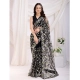 Generic Women's Soft Net Thread Embroidery Saree With Unstitched Blouse 5.5Mtr (Black)