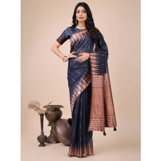 Generic Women's Linen Cotton Wevon Jacquard Saree With Unstitched Blouse 5.5Mtr (Navy Blue) Generic Women's Linen Cotton Wevon Jacquard Saree With Unstitched Blouse 5.5Mtr (Navy Blue)