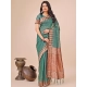 Generic Women's Linen Cotton Wevon Jacquard Saree With Unstitched Blouse 5.5Mtr (Green)