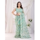 Generic Women's Soft Net Thread Embroidery Saree With Unstitched Blouse 5.5Mtr (Sea Green)