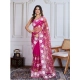 Generic Women's Soft Net Thread Embroidery Saree With Unstitched Blouse 5.5Mtr (Dark Pink)