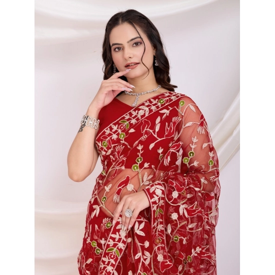 Generic Women's Soft Net Thread Embroidery Saree With Unstitched Blouse 5.5Mtr (Maroon) Generic Women's Soft Net Thread Embroidery Saree With Unstitched Blouse 5.5Mtr (Maroon)